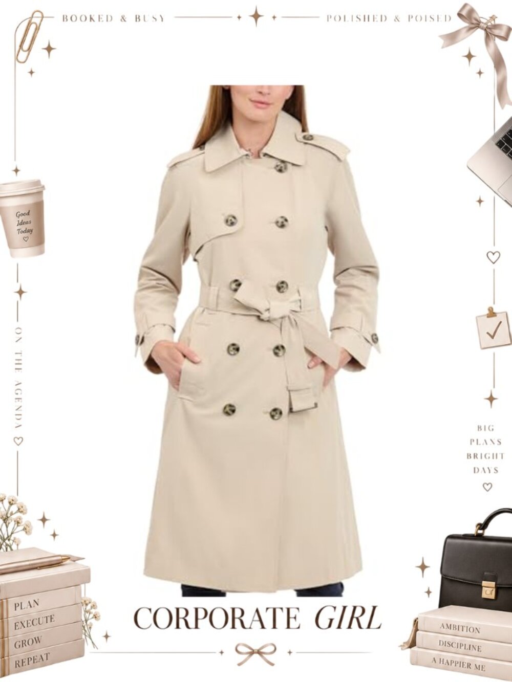 London Fog Trenchcoat Double Breasted Belted Midi Coat